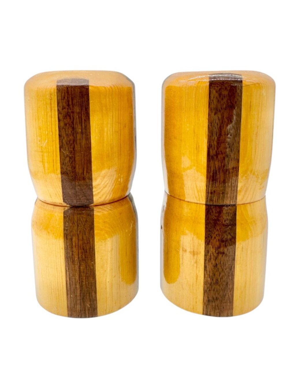 Handcrafted Wooden Salt and Pepper Shakers Two Tone Design Rustic 4 Inch Tall